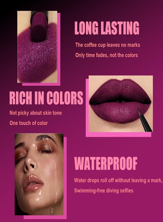 AMY'S DIARY 2Pcs Deep Purple Lipstick and Lip Liner Combo, Lip Liner and Lip Stick Kit for Women, Matte Lip Pencil and Smooth Hydrating Lipstick, Non-Stick Lip Makeup Set (08#Deep Plum Purple) - Image 4